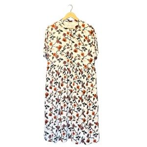 Frank & Oak LG Floral Printed Midi Babydoll Dress in White